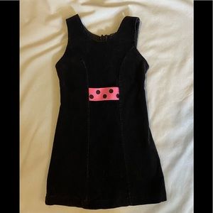 Chez Belle 4 4T Velvet Corduroy Dress Jumper Black Pink Polka Dots Sleeveless